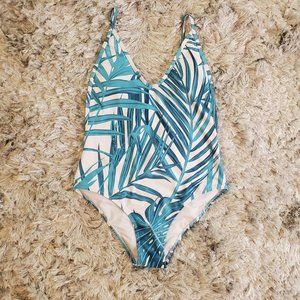Cupshe Turquoise Tropical Palm Leaf Print One Piece Swim Suit Medium